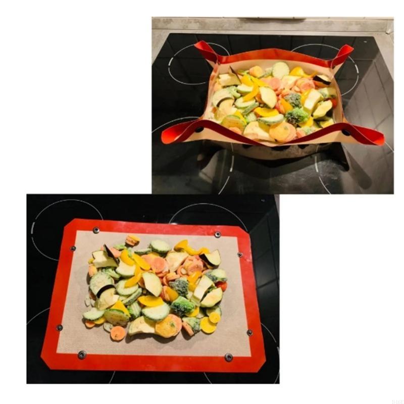 B46E Silicone Baking Mat with Button Nonstick Oven Liners Reusable Heat Resistant Mat Leakproof Cookie Sheet Baking Supplies