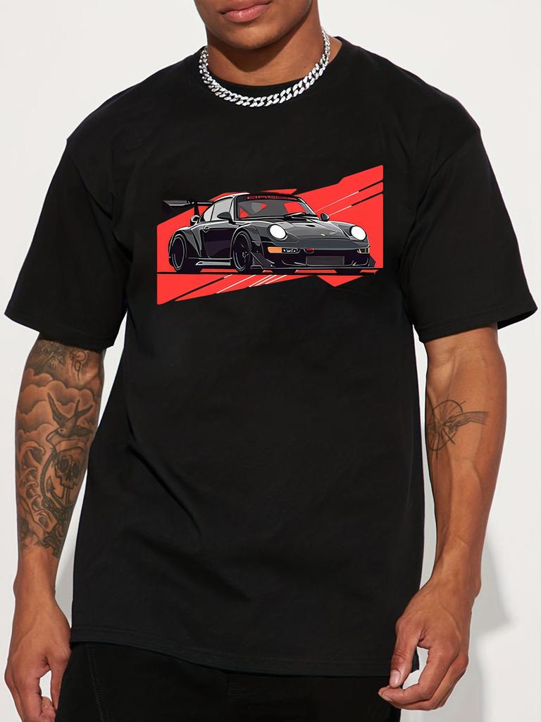 Dynamic Black Sports Car Print TShirt 100 Cotton ONeck Short Sleeve Summer Casual Mens Tshirt Streetwear