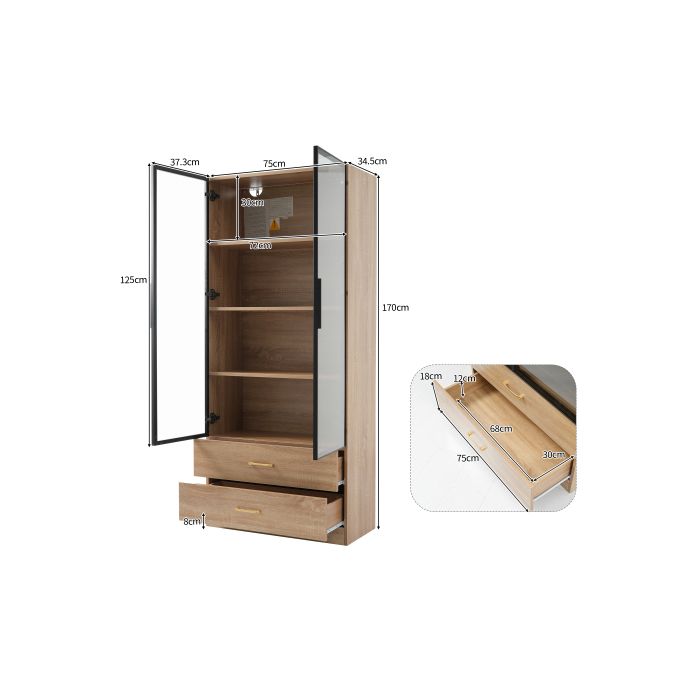 Badezimmerschrank - 75 cm - 2 Schubladen - 2 Türen - Mehrfarbige LED-Beleuchtung