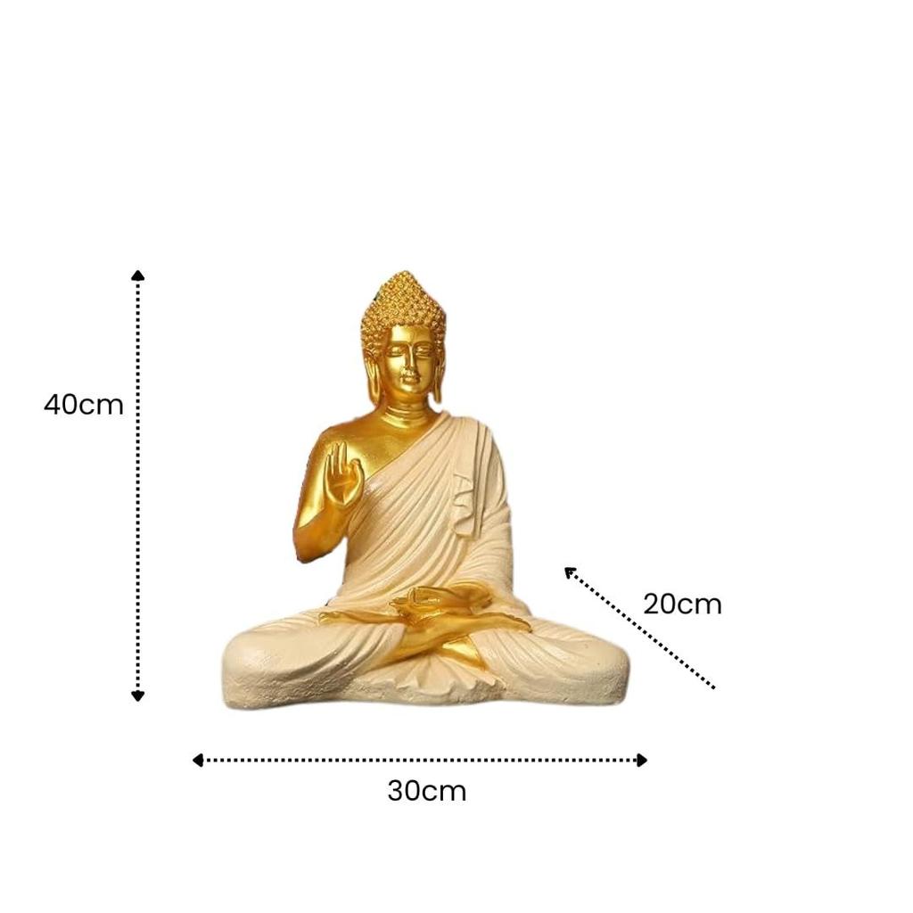 New Sitting Buddha Statue for Home & Office Decor, Marble Dust Idol Statue of Resin 15 Inch