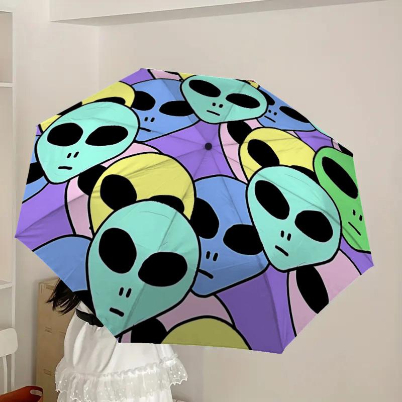 1pc Alien Heads Automatic Umbrella Durable Iron Frame & Plastic Handle, Gift for Men & Women, Sturdy Construction yy250905196