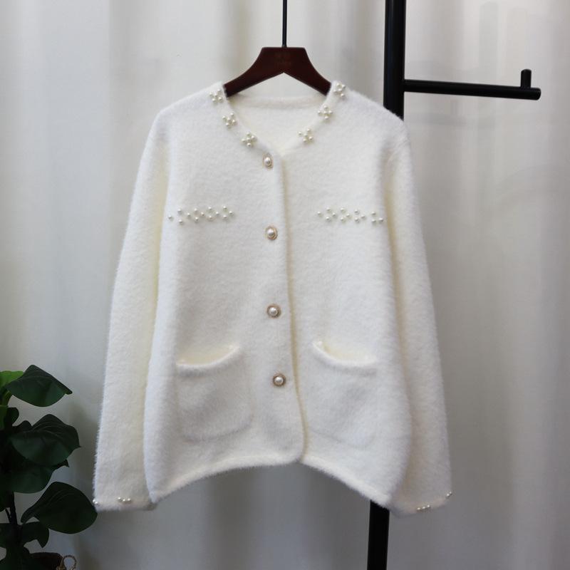 

Новая осенне-зимняя куртка-свитер из искусственного норкового флиса с бисером для женщин, высококачественный мягкий вязаный кардиган для женщин one size fits all