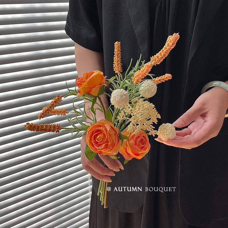Premium Hand-Tied Autumn Silk Flower Bouquet for Living Room and Dining Decor, Photography Props