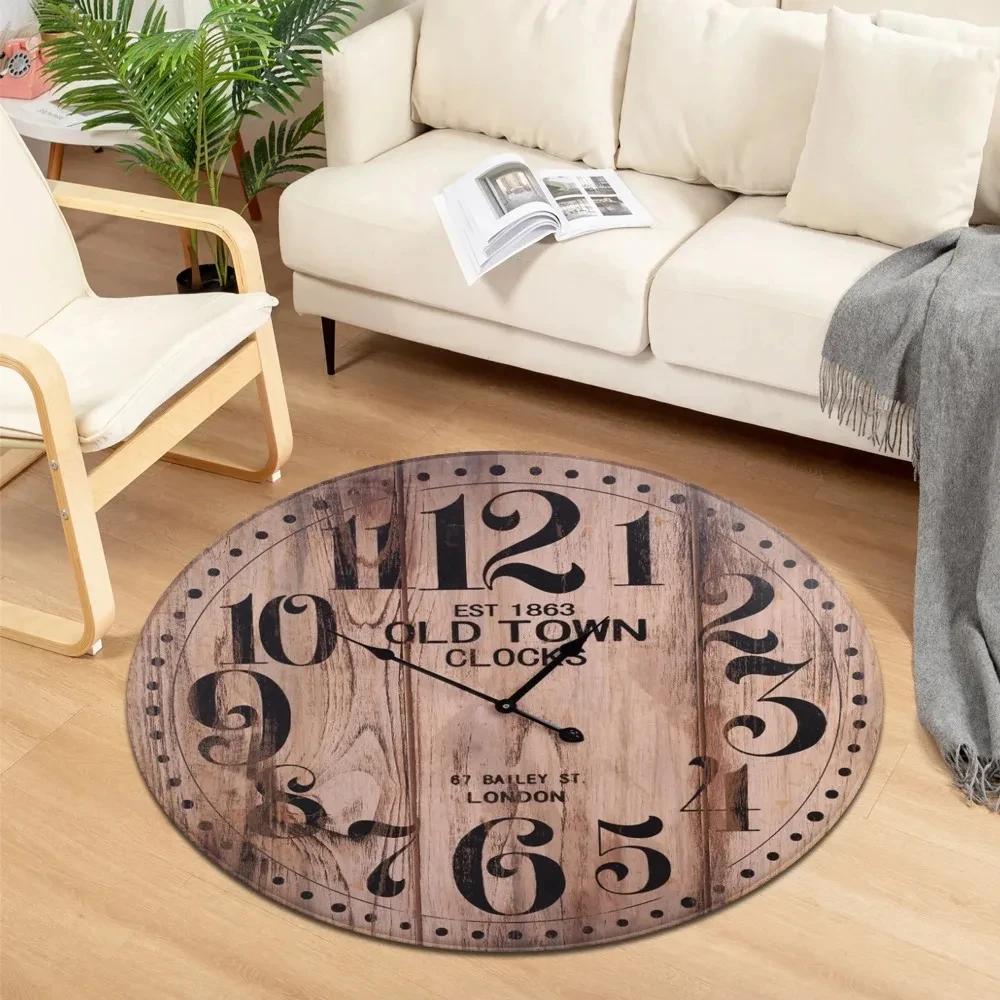 Clock Print Round Carpet Soft Circle Area Rug Non-Slip Living Room Coffee Table Sofa Floor Mat Bedroom Hanging Basket Chair Mats