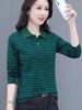 Women's Striped Long Sleeve Pure Cotton Polo T-shirt - Versatile, Loose Fit for Spring/Autumn 2026