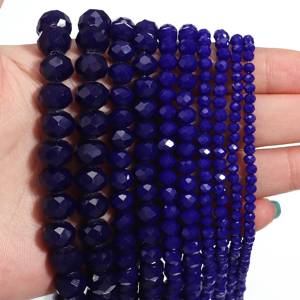 3 4 6 8 10mm Faceted Crystal Beads Deep Blue Porcelain Glass Loose Spacer Bead For Jewelry Making DIY Bracelet Necklace Supplies