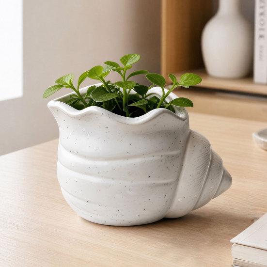 3D Printed Conch Flower Pot Moisture-Resistant Mini Planter with Wavy Edge And Drain