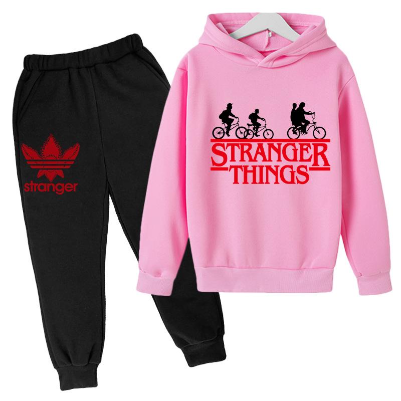 Set 2 pezzi Felpe+pantaloni per bambini Stranger Things 5 Felpe Set di abbigliamento Felpa Bambini Ragazzi Ragazze Set di vestiti Felpe Hellfire Club + Pantaloni Completi 11-12 Years