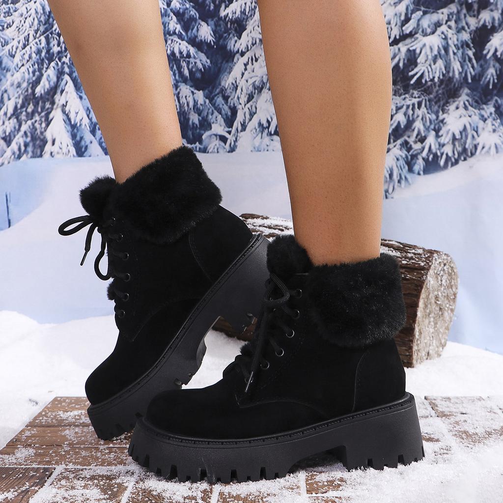 fashion Leopard Print Chunky Platform Ankle Boots for Women 2024 Winter Fashion Plush Warm Snow Boots Woman Thick Sole Fur Cotton Shoes