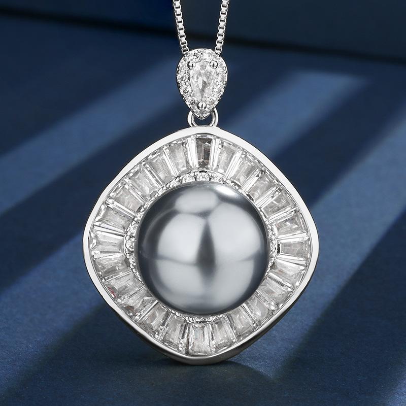 Jewelry Copper Bottom Gold-Plated Inlaid Gray Pearl Square Set Women 16-12Mm