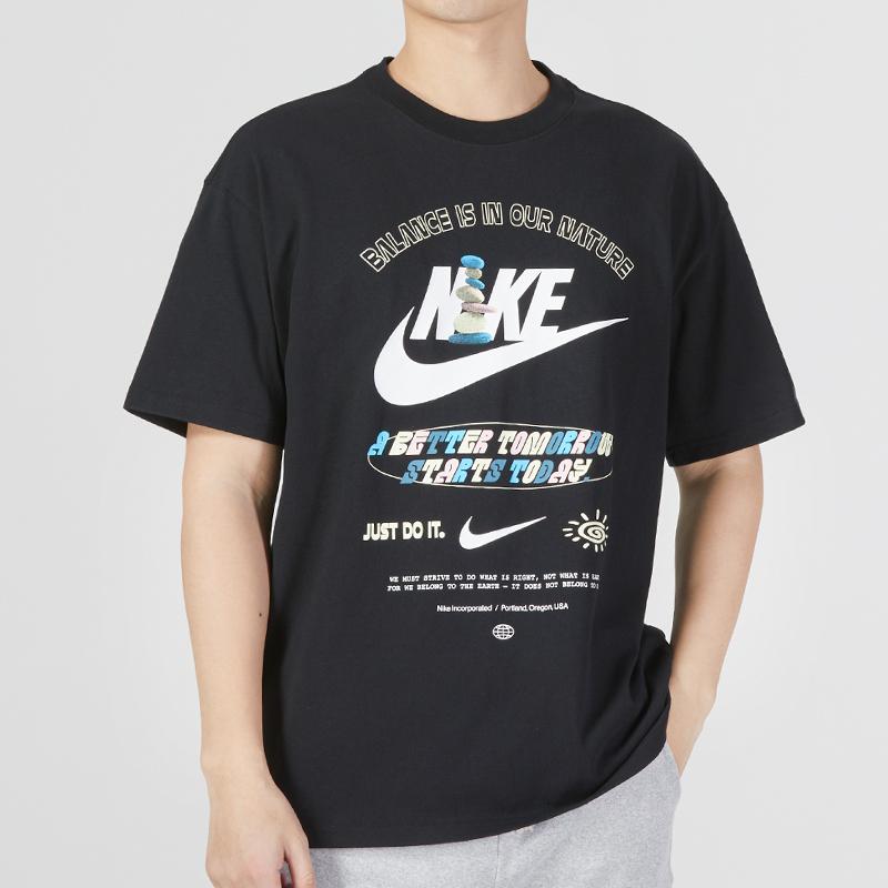 Nike M90 Pack 4 Sustainable Logo Print Casual Round Neck T-Shirt Men Tops Black DZ2851-010