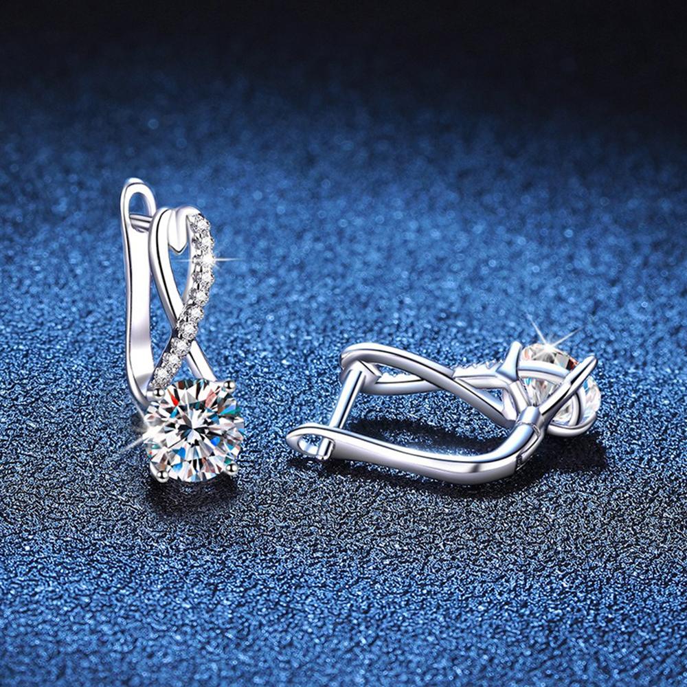 Fashion 1-2 Carat Real Moissanite 925 Silver Four Claw Drop Earrings for Women Wedding Birthday Jewelry