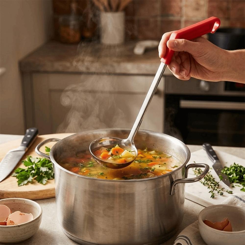 Curved Handle Cooking  Ladle 304 Steel Kitchen Spoon Anti Rust Basting Spoon  Hot Pot