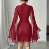 Womens Summer Round Neck Ribbed Pearl Chiffon Cape Bodycon Dress Elegant Slim Fit Mini Dress