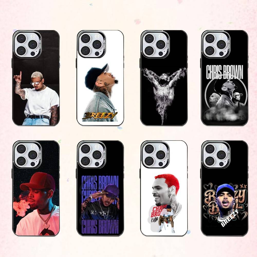 RB C-Chris B-Brown Phone Case For iPhone17,16,15,14,13,12,11 Plus,Pro Max Colored Silver Plated Inside Cover