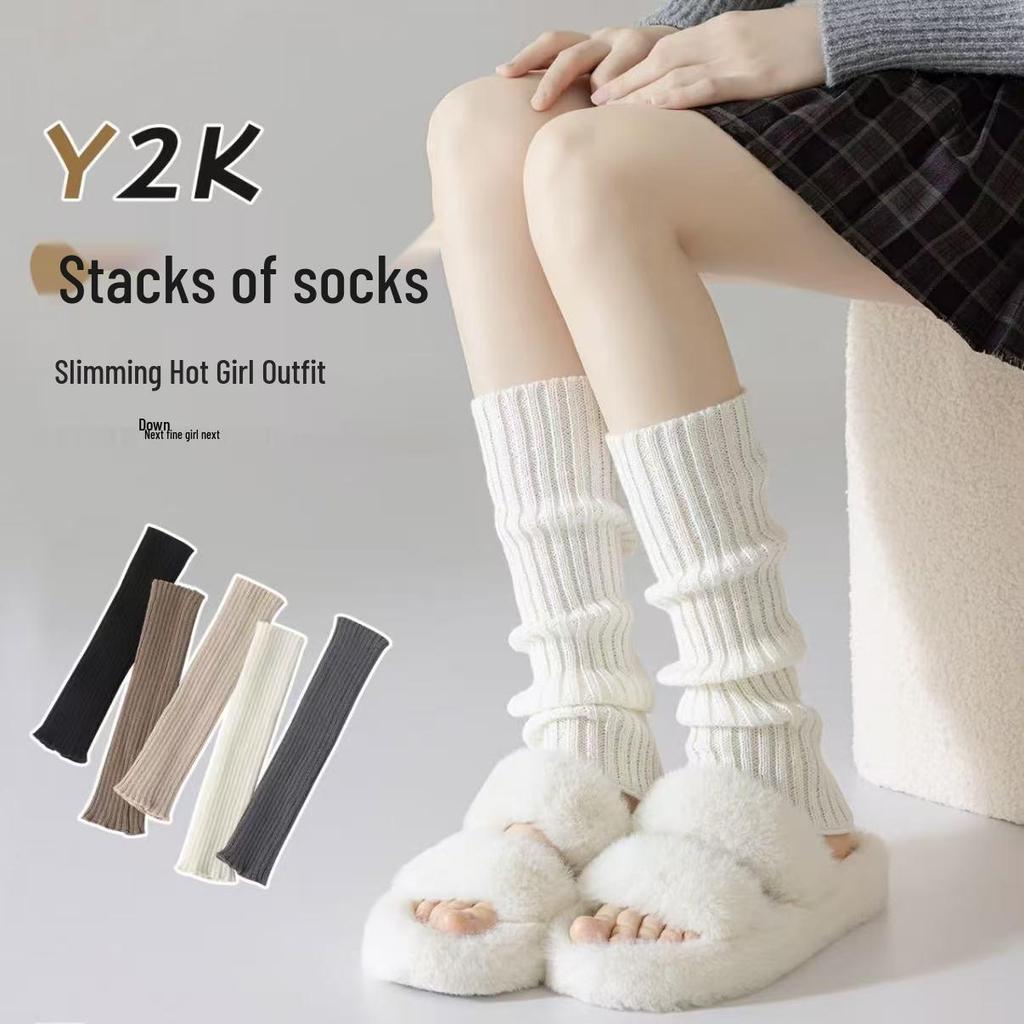 Women’s Y2K Subculture Calf-High Knit Leg Warmers - Japanese Style for Autumn & Winter