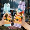 1PC Desert Cactus Mountain Southwest Print 750ml Color Plastic Sports Water Bottle Leakproof Flip Straw Lid Suitable for Sports Office Home Use