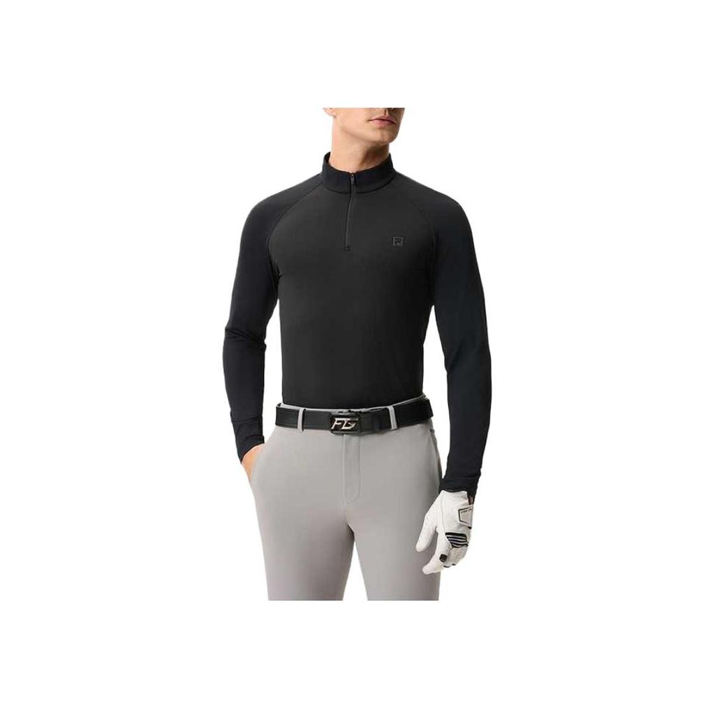 FILA Golf Series Comfortable Solid Color Pullover Stand Collar Long Sleeve T-Shirt Men Tops Deep-Black A11M515216F-BK