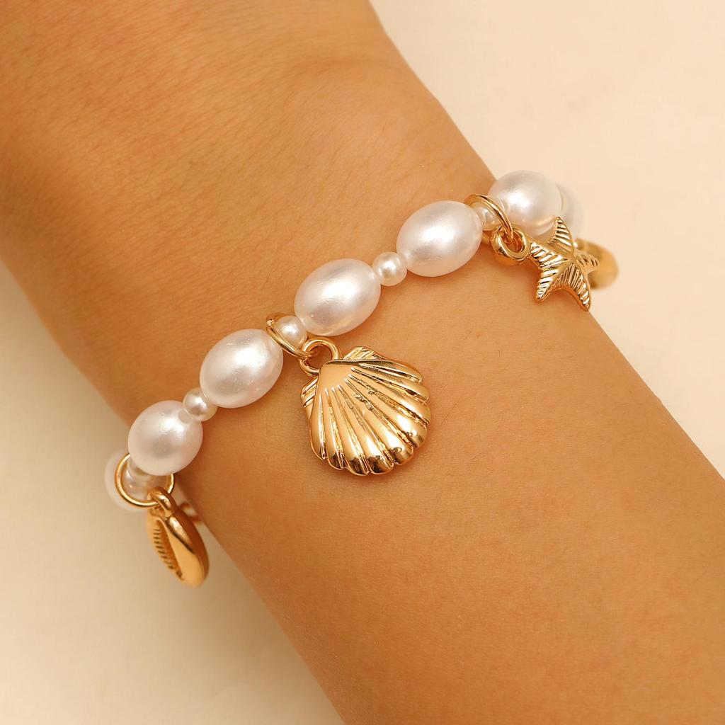 Set Collana e Bracciale Estivo Bohemien con Stella Marina, Conchiglia e Perle