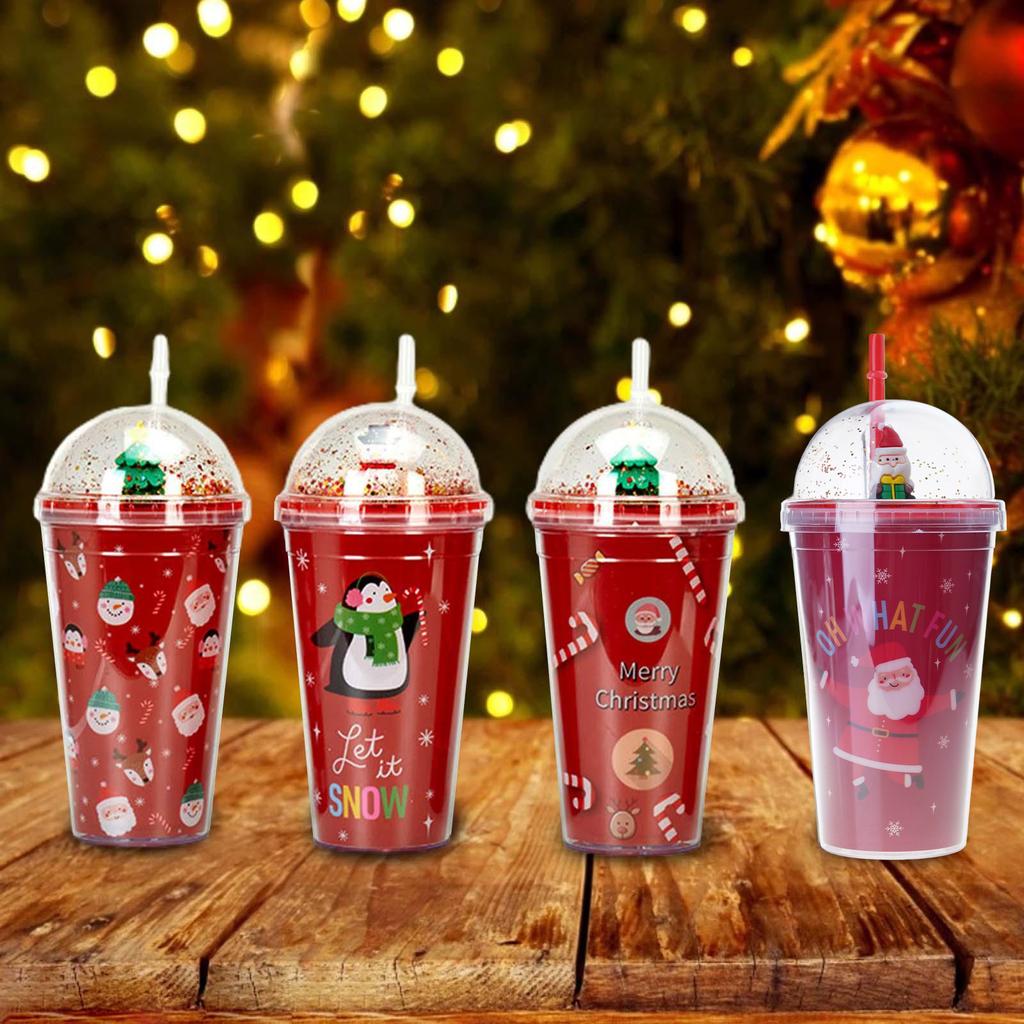 450ml Reusable Tumbler with Lid and Straw Christmas Santa Snowman Coffee Mug Xmas Cup Water Bottle Kids Christmas Gift