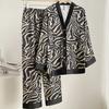 Printed Satin Pajamas Women's 2-piece Pajama Set Long-sleeved Trousers Pajama Set Loose Casual Home Wear Pajamas Casual Wear