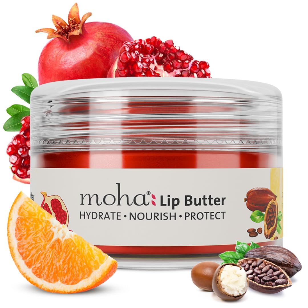 Moha Lip Butter 10g Pack of 1 | Lip Balm for Dry Pigmented Lips with Cocoa Shea Butter Pomegranate Vitamins C & E