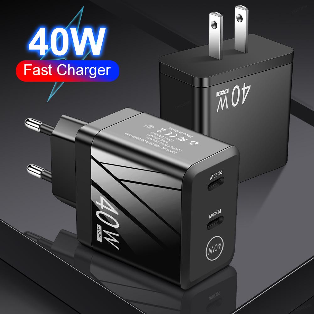 Dual Port 40W Fast Charging Type-C PD Travel Charger