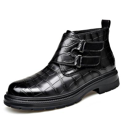 ModeHerbst Winter Schnalle Designer Stiefeletten für Herren Steinmuster Lederschuhe Männermode Lässig Britischer Stil Chelsea Boot Mann