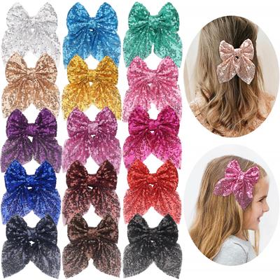 2Pcs 4.5Inches Boutique Hair Bling Sparkly Sequins Tail Mesh Ribbon Alligator Hiar Clips Barrettes Party Girls Kids Children