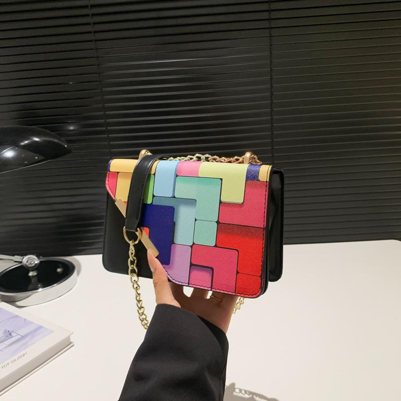 Geantă Mică Casual Proaspătă și la Modă cu Lanț Geantă Mică pentru Femei În Vară Nouă Modă Culoare Contrastantă Crossbody Geantă Mică Pătrată