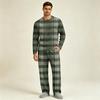 Men's Long Sleeve Pajama Set with Button Crotch and Elastic Drawstring Waist for Home Comfort