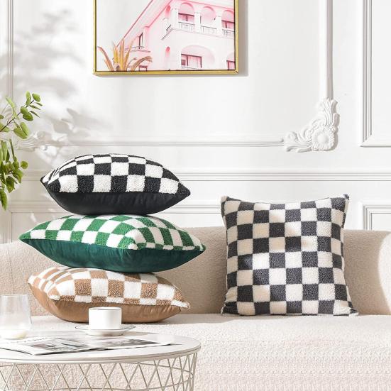 Throw Pillow Case Ultra Soft Home Decoration Short Plush Checkerboard Plaid Sofa Pillow Cushion Cover Home Supplies