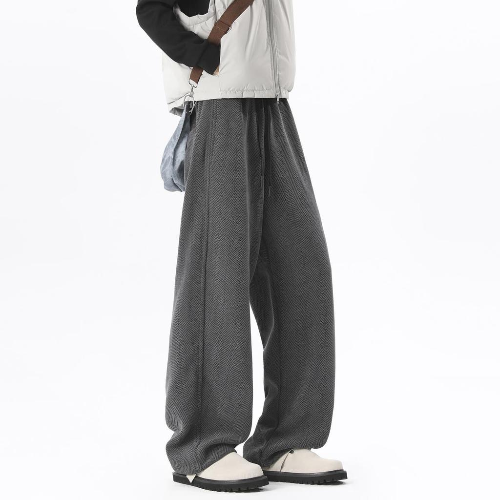 Texture straight casual pants men's autumn and winter new high street loose sweatpants drape versatile wide-leg trousers