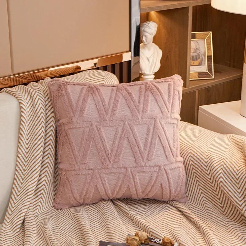 Plush Short Wool Cushion Cover 45x45cm Decorative Pattern Pillow Cover Velvet Sofa Pillow Case Home Decor Housse De Coussin