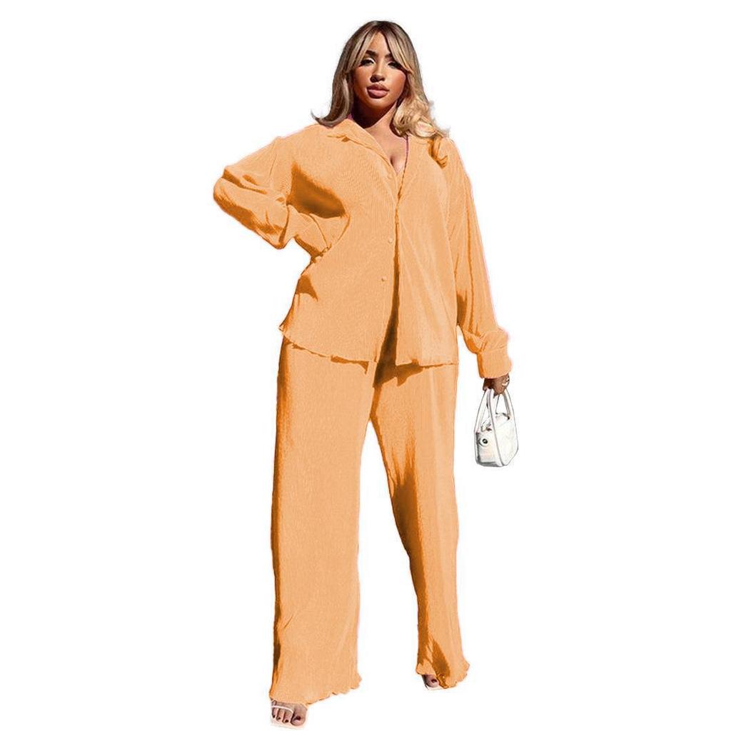 EU & US Women's Sexy Pleated Loose Casual Multi-color Set - Orange