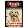 1pc Funny Golden Retriever Welcome Sign - Vintage Rustic Metal Wall Art with Humorous Warning Message,  Perfect Dog Lover Gift