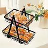 Detachable Assembly Convenient StorageWooden Handbasket Wrought Iron Fruit Basket Kitchen Living Room Storage Basket