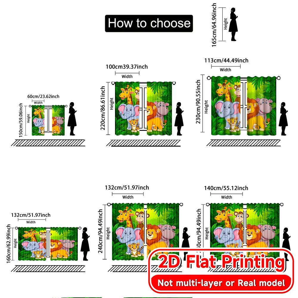 Set Of 2 Flat Printing Curtains Without Rod Playful Jungle Animals Ramadan Festival Popular Drapes Polyester Made