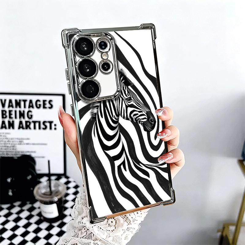 Zebra Stripe Black White Soft Phone Case For Samsung Galaxy S26 Ultra S25 Edge S24 FE S23 Plus S22 S21 + S20 Plating Anti-Fall F