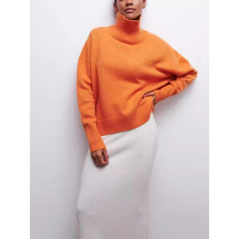 Pure Color Turtleneck Sweater Fashion Autumn and Winter Loose Knitwear Solid Color High Neck Sweater