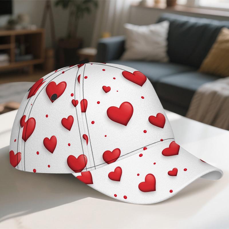 Valentine'S Day Heart Pattern Print Classic Baseball Cap Lightweight Adjustable Duckbill Hat Button Closure Woven Ideal