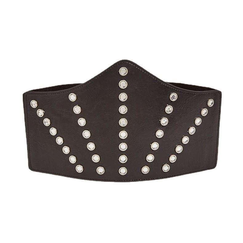 Decoration Diamond Round Retro Womens Faux Leather Belt With Wide Waistband