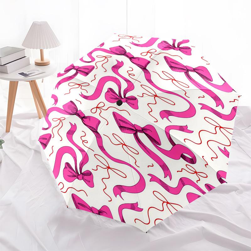 1pc Pink Ribbon Pattern Umbrella with Plastic Handle,Suitable for All Seasons UmbrellaPT511