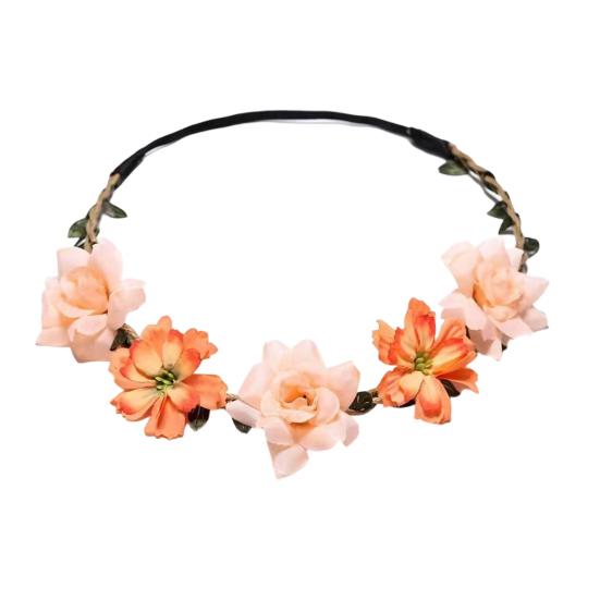 Bridal Flower Crown Boho Artificial Flower Crown Elastic Strap Hair Wreath Holiday Wedding Floral Headband for Bridesmaids Flower Girls