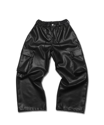 ROCKPSYCHO Matte Leather Cargo Pants Black