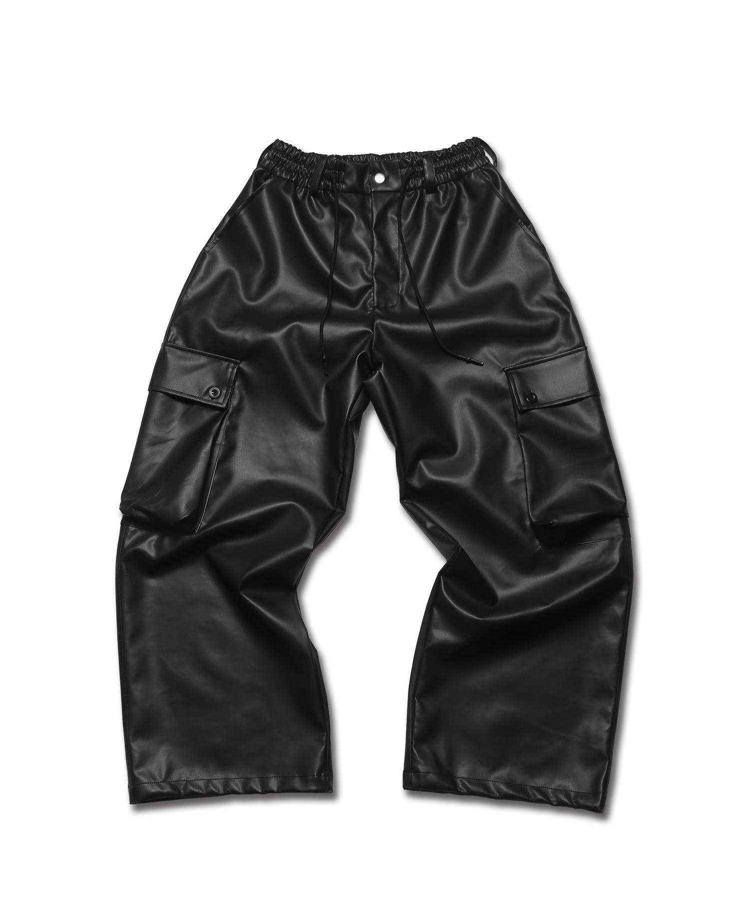ROCKPSYCHO Matte Leather Cargo Pants Black