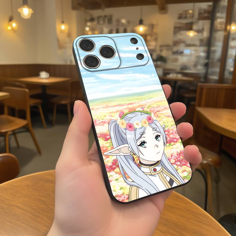 Frieren Sousou No Frieren Anime Phone Case For iPhone 17,16,15,14,13,12,11,Pro,XS,Max,XR,Plus,E,SE4,Mini Black Soft Cover