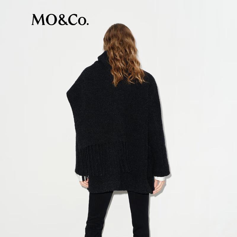MO&Co. Alpaca Wool Blend Round Neck Mid-Length Coat with Scarf