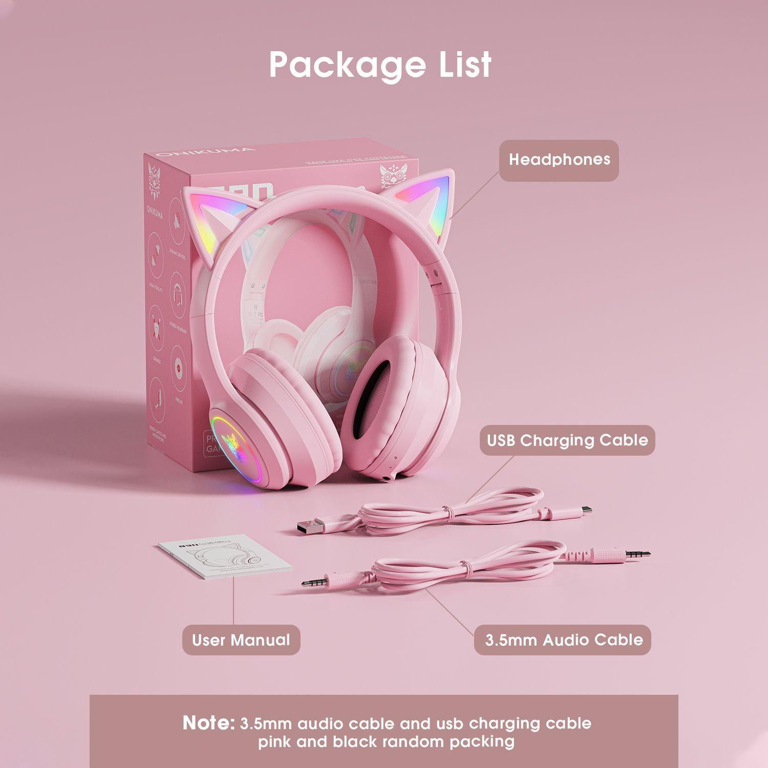 

B90 Bluetooth кошачьи наушники, беспроводной и проводной режим складная гарнитура с микрофоном, RGB светодиодная подсветка, для девочек школьные игровые мобильные телефоны ПК планшет 18.7*17.8*7.8cm розовый