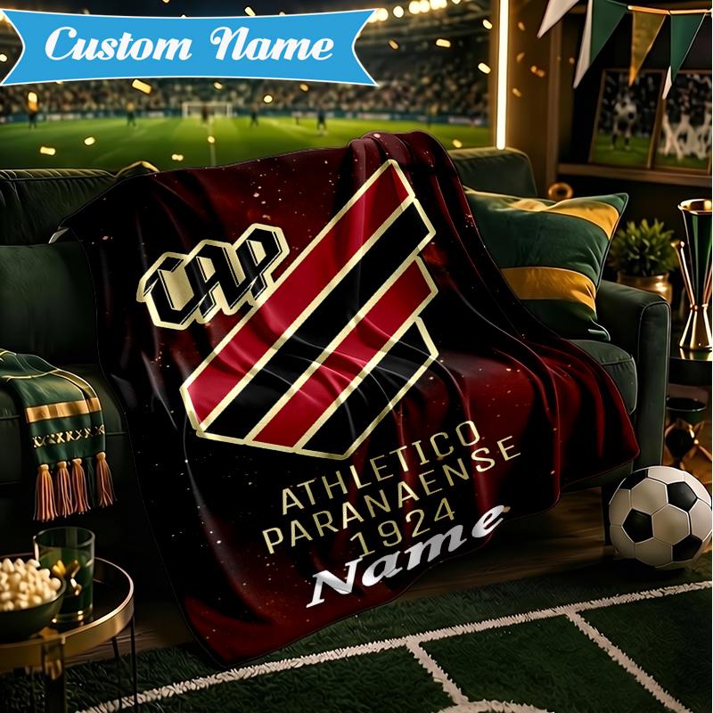 Custom Name Black Stripes Athletico Crest Blanket Lightweight Ideal Bedding Blanket Perfect for Travel, Camping, Living Rooms,Sofas,Christmas gift